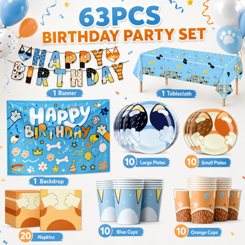 Pet Supplies In Bulk - Blue Dog Party Supplies Bundle Disposable
