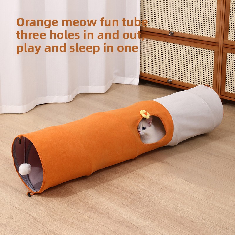 Pet Supplies In Store - Multi-hole cat tunnel toy,cartoon straight tube,foldable,self-entertaining