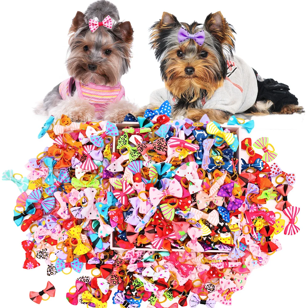 50PCS Dog Bows With Rubber Ban - đánh giá và giá Pet Supplies In Bulk